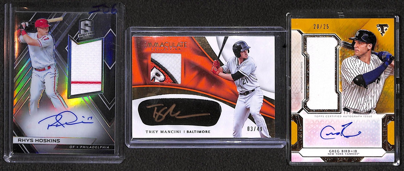 Lot of 3 Baseball Autograph Relic Cards w. Rhys Hoskins & Trey Mancini